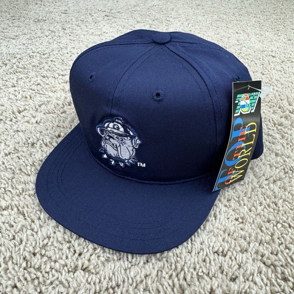 Vtg Georgetown Hoyas Hat Youth Trucker Snapback Jack The Bulldog Logo Navy TOW